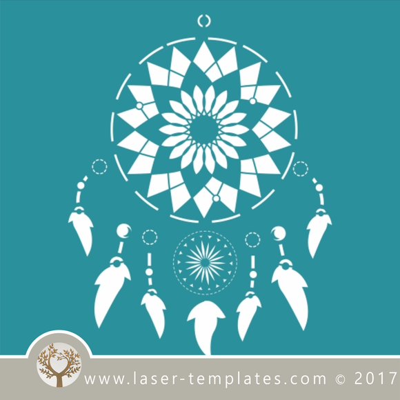Dream catcher / mandala stencil template for laser cutting of border, wall, floor and furniture stencils free vector downloads. Dream Catcher stencil 2