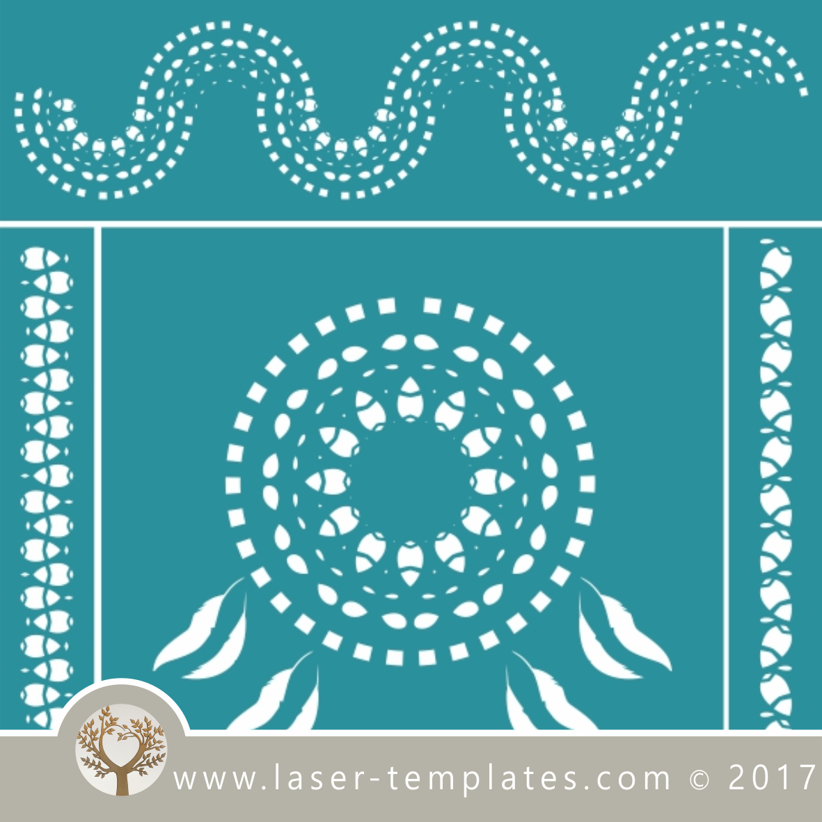 Dream catcher / mandala stencil template for laser cutting of border, wall, floor and furniture stencils free vector downloads. Dream Catcher stencil 4 – Laser Ready Templates for Free Printable Mandala Stencils To Cut Out