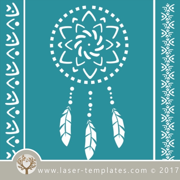 Dream catcher / mandala stencil template for laser cutting of border, wall, floor and furniture stencils free vector downloads. Dream Catcher stencil 5