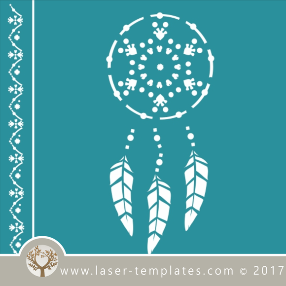 Dream catcher / mandala stencil template for laser cutting of border, wall, floor and furniture stencils free vector downloads. Dream Catcher stencil 9