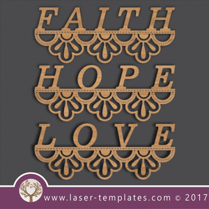 Laser cut word template. Download vector pattern, design. Faith Hope Love 7