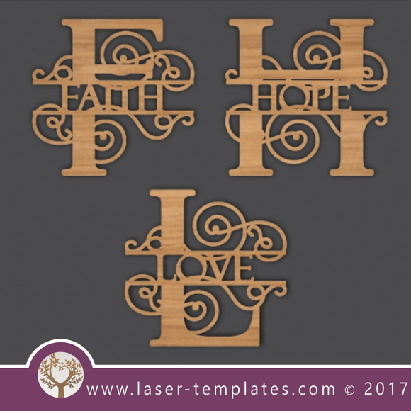 Laser cut word template. Download vector pattern, design. Faith Hope Love 8
