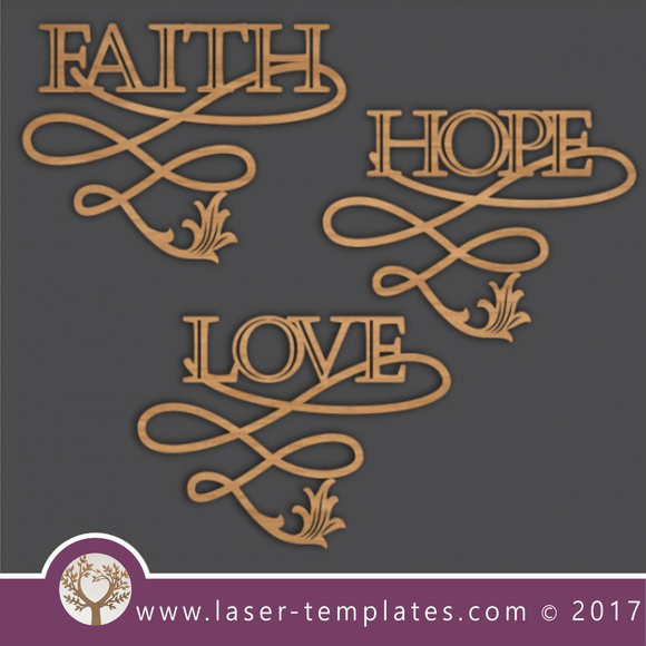Laser cut word template. Download vector pattern, design. Faith Hope Love 9