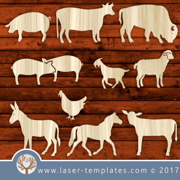Farm animal template for laser cut. Vector online store. Free designs. Farm Animals Set.