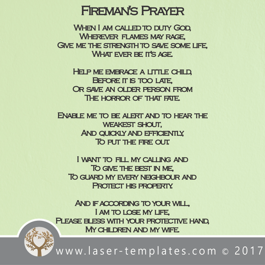 Laser Cut Fireman's Prayer Cutting Template, Download Vector Designs ...