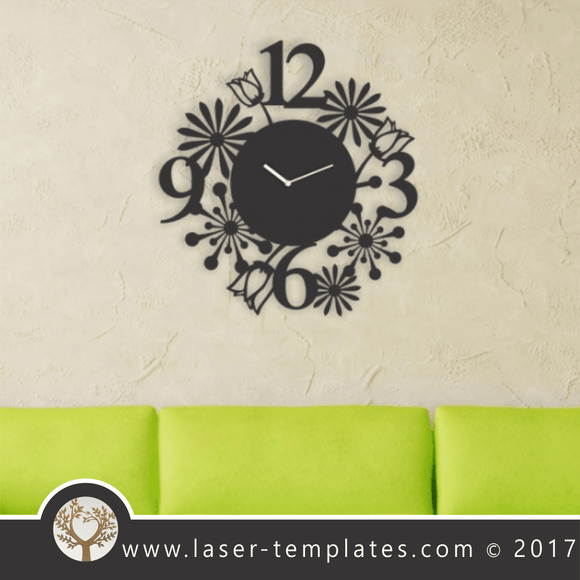 Clock laser cut template. Laser cut pattern. Vector online store, free designs. Floral clock.