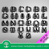 Laser cut template for Floral Design Letters. Kids Interior and exterior design décor, Mothers Day gift, birthday present or add to your product catalog and perfect for Christmas as well or any occasion really. Cut out of 3mm wood, hardboard or acrylic.  You can add and remove elements or personalize the design.   Floral Design Letters   There are 52 Letters.  FONTS NOT INCLUDED! Minimum Size: 100mm x 100mm
