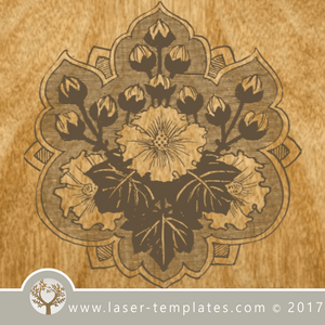 Vintage flowers vector engraving template for Lasers. VECTOR template online store, free designs. Floral Emblem.
