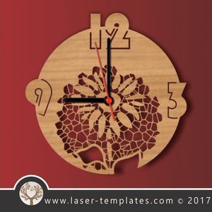 Laser cut template, wall clock, flower design. Online template store, free Vector patterns every day. flower clock