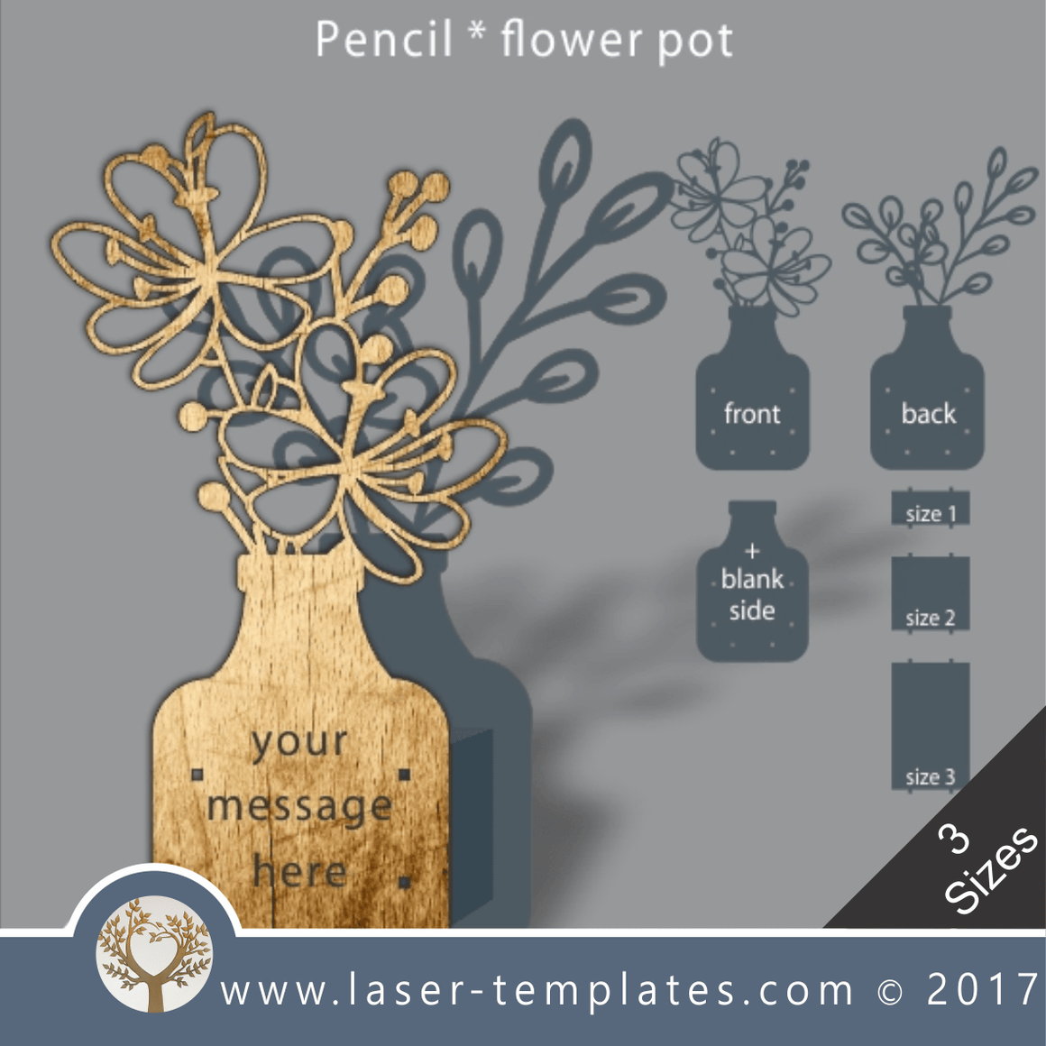 Laser cut flower pot template, use it for pencils, act. 3 different ...