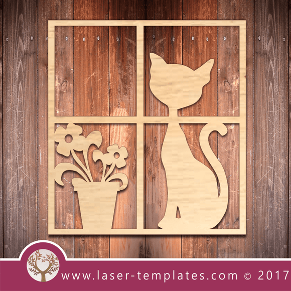 Framed Cat Laser Cut Template Wall Art, Download Vector Designs.