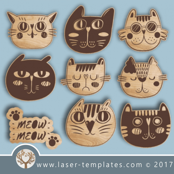 Funny cute cat templates, online laser cut design store. Download Vector patterns.