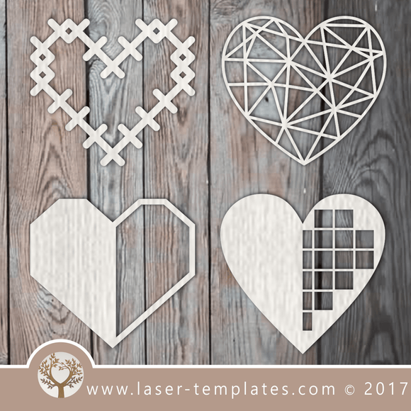 Heart template laser cut online store, free vector designs every day. Geometric Hearts.