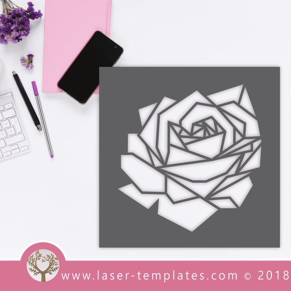Laser Ready Geometric Rose Stencil Vector Template Downloadable Online