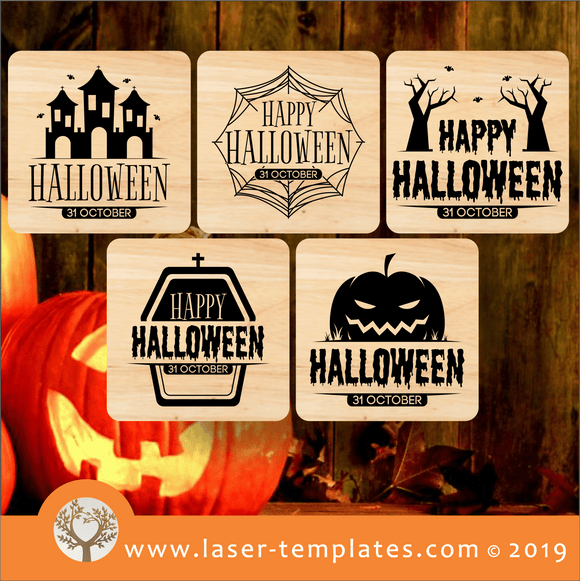 Laser cut template for Halloween Coaster Pack x5