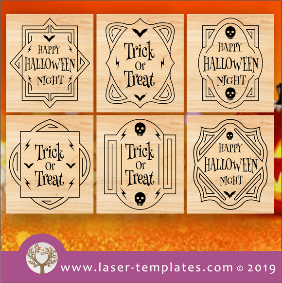 Laser cut template for Halloween Coaster Pack x6