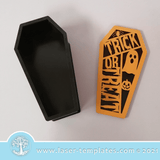 Laser cut template for Halloween Coffin Box 3. Kids Interior and exterior design décor, Halloween or add to your product catalog and perfect for Christmas as well or any occasion really. Cut out of 3mm wood, hardboard or acrylic.  You can add and remove elements or personalize the design.   REQUIRES 3MM MATERIALS  SIZE CANNOT BE CHANGED WITHOUT DESIGN EXPERIENCE.  WinZIP file contains the following VECTOR files: AI, EPS, SVG, DXF, PDF, CDR