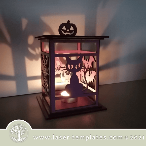 Laser cut template for Halloween Lantern 2. Kids Interior and exterior design décor, Halloween or add to your product catalog and perfect for Halloween as well or any occasion really. Cut out of 3mm wood, hardboard or acrylic. You can add and remove elements or personalize the design.  SIZE: 180mm in HEIGHT CANNOT BE SCALED WITHOUT DESIGN EXPERIENCE This is designed for 3mm materials ONLY. WinZIP file contains the following VECTOR files: AI, EPS, SVG, DXF, PDF, CDR