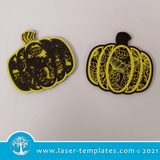 Laser cut template for Halloween Pumpkin with Inlay. Kids Interior and exterior design décor, Mothers Day gift, birthday present or add to your product catalog and perfect for Christmas as well or any occasion really. Cut out of 3mm wood, hardboard or acrylic. You can add and remove elements or personalize the design. This is designed for 3mm materials ONLY. Minimum Size: 150mm
