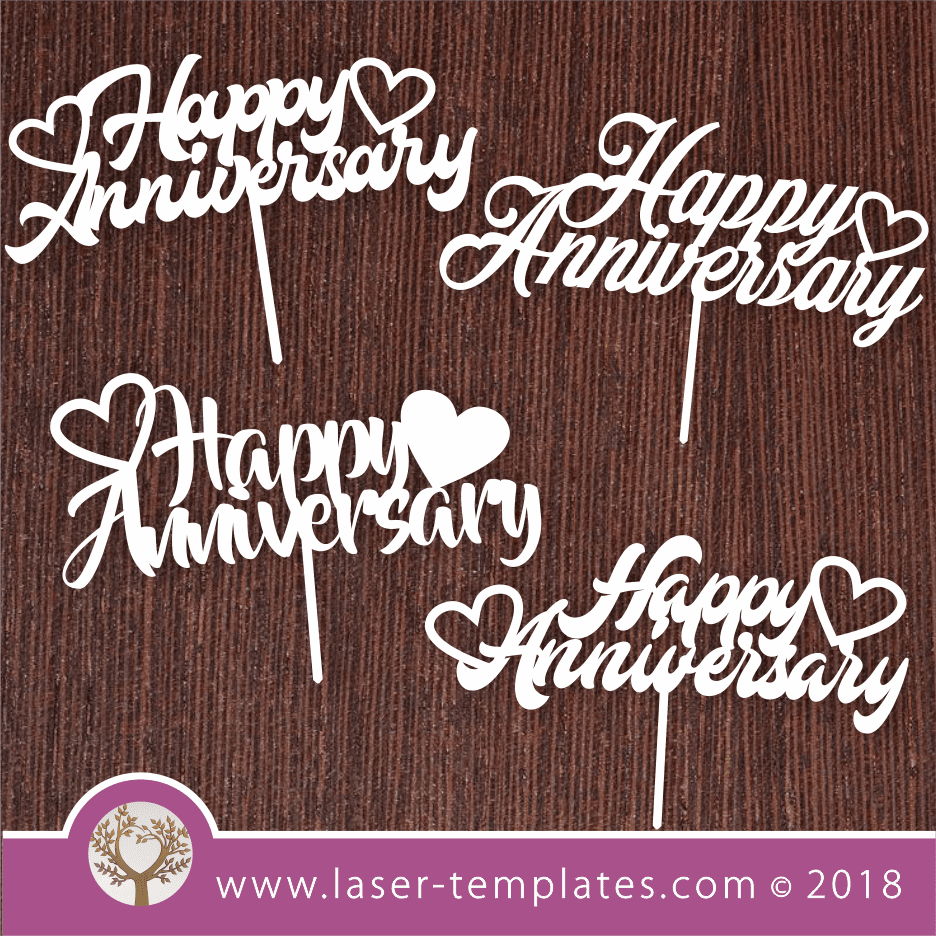 Happy Anniversary Cake Topper Set of 4 – Laser Ready Templates