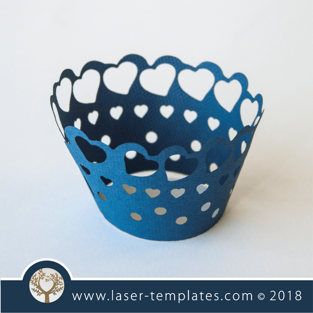 Laser Cut Hearts And Dots Cupcake Wrapper Template, Download Vectors