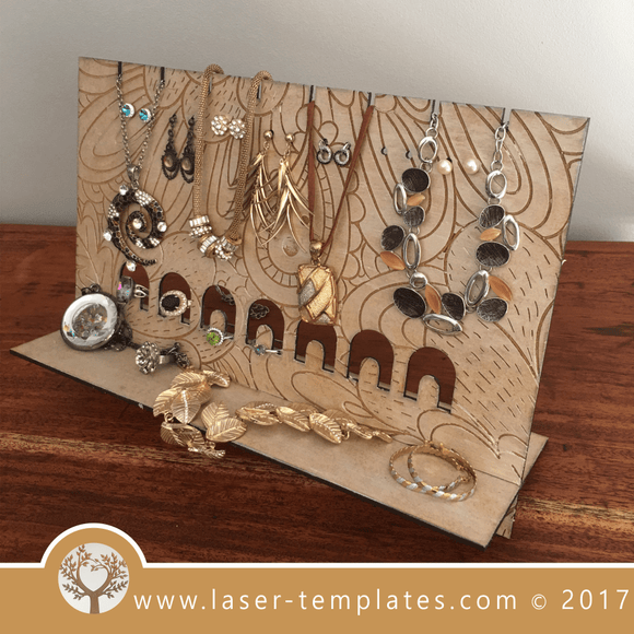 Laser cut and engrave jewelry stand template. Download vectors. 
