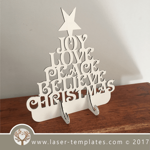 Joy, Love, Peace Christmas Tree laser cut template.