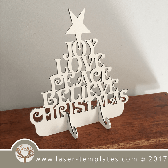 Joy, Love, Peace Christmas Tree laser cut template.