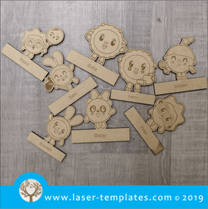 Laser cut template for Kids Name Tag Characters