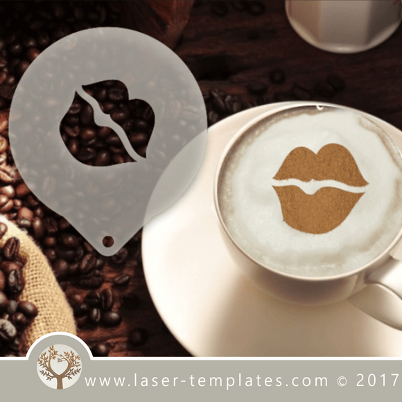 Kiss stencil coffee template for laser cutting download vector pattern desings