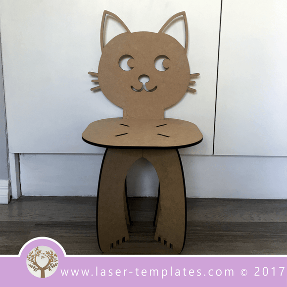 Laser cut cat Kids Chair Template, download vector design patterns.