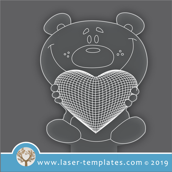 Laser Cutting Template Optical Illusion -  3D Bear Heart