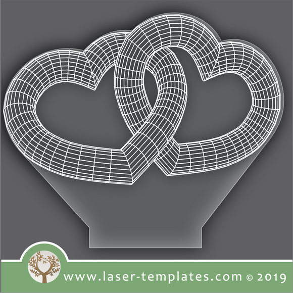 Laser Cut Template - Optical Illusion - Double Heart 3D engraving