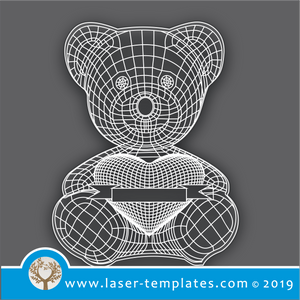 laser cutting templates Optical Illusion - Teddy Bear with Heart Ribbon