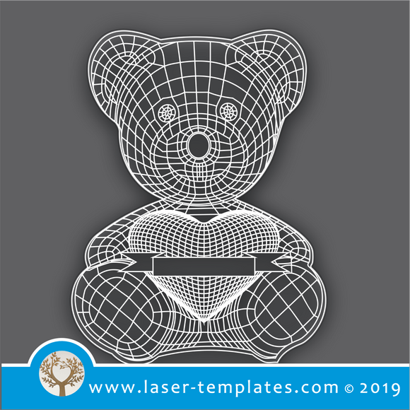 laser cutting templates Optical Illusion - Teddy Bear with Heart Ribbon