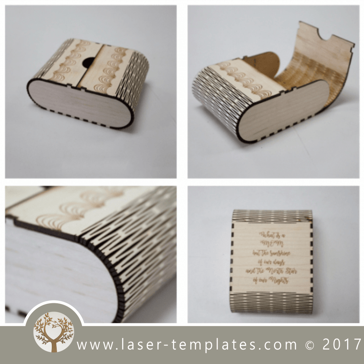 Living hinge wooden box template for laser cut and engrave. Online