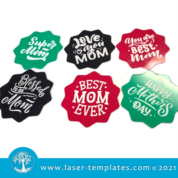Laser cut template for Mother's Day Coasters. Interior and exterior design décor, Mothers Day gift, birthday present or add to your product catalog and perfect for any occasion really. Cut out of 3mm wood, hardboard or acrylic.  You can add and remove elements or personalize the design.   The size is as follows:  95mm x 95mm  WinZIP file contains the following VECTOR files: AI, EPS, SVG, DXF, CDR  KINDLY NOTE! This is a digital product send via email. No physical products will be sent to you.