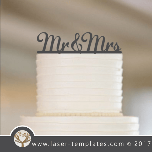 Mr and Mrs Cake topper laser cut template, download vector