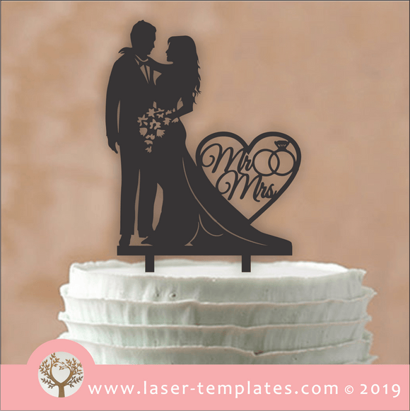 Laser cut template for Mr & Mrs Bouquet Cake Topper