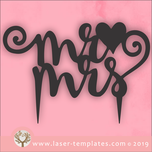 Laser cut template for Mr & Mrs Heart Cake Topper