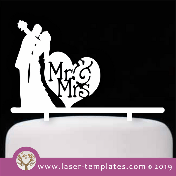 Laser cut template for Mr & Mrs Kissing Cake Topper