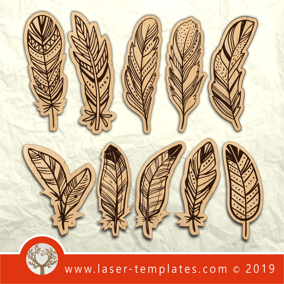 Laser Ready Native American Feather Set Vector 