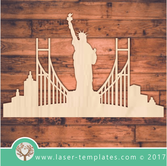 Lady Liberty New York City Skyline laser cut template.