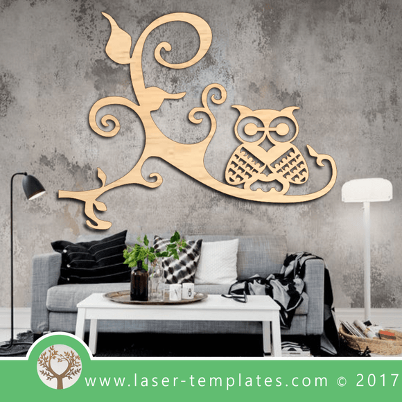 Owl On Branch Laser Cut Template Wall Art, Download Vector Designs.