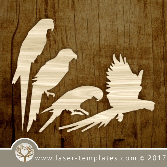 Bird silhouette template for laser cutting. Online store for laser cut patterns. Free laser cut designs every day. Parrot Wall art.