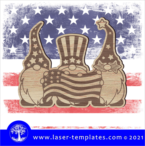 This Laser cut Patriotic Gnomes Trio design can be use for wall art, gifts, interior design decor. Cut out of wood, hardboard, acrylic. You can scale and add or remove elements to personalize this design. Our templates are all tested. This Patriotic Gnomes Trio template will make a great addition to any range! Patriotic Gnomes Trio  SIZE: 300mm x 250mm (CAN BE SCALLED)   WinZIP file contains the following VECTOR files: AI, EPS, PDF, SVG, DXF, CDR  KINDLY NOTE! This is a digital product send via email. 
