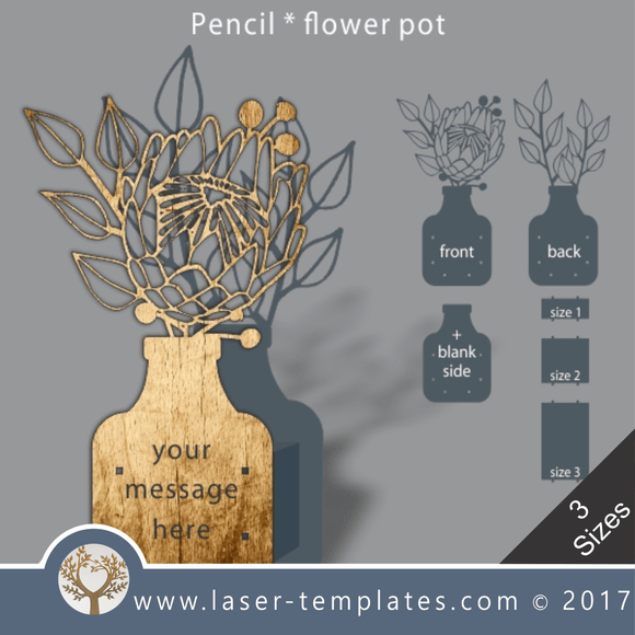 Laser cut flower pot template, use it for pencils, act. 3 different inner sizes. download free Vector designs every day. Protea flower pot 9.