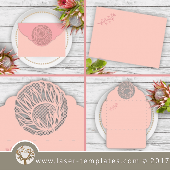 Laser cut Protea wedding invite template. shop online vector designs.