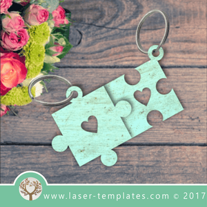 Puzzle Keyrings love template for laser cutting, download vector designs