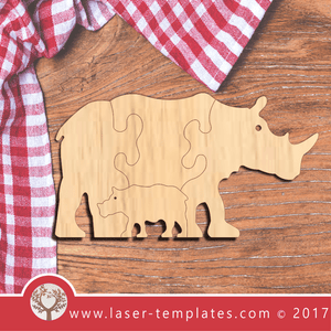 Laser Cut Rhino And Baby Puzzle Templates, Download Vector Designs.